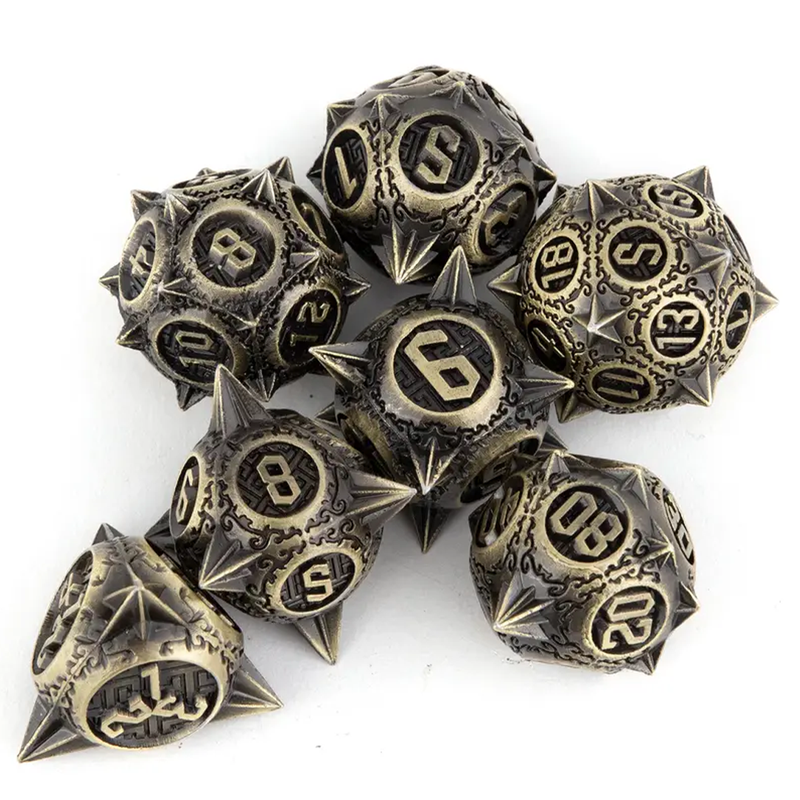 Elven Room Clearer - 7 Piece Metal Polyhedral Dice Set & Dice Case