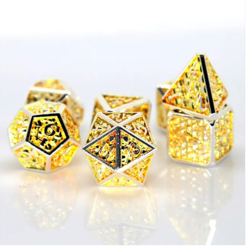 Dragons Hoard  - 7 Piece Metal Polyhedral Dice Set & Dice Case