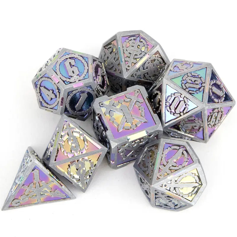 Bismuth - 7 Piece Titanium Alloy Metal Polyhedral Dice Set & Dice Case