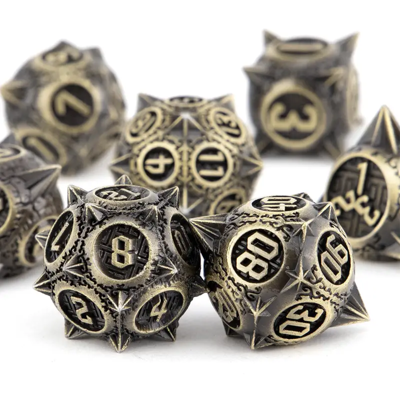 Elven Room Clearer - 7 Piece Metal Polyhedral Dice Set & Dice Case