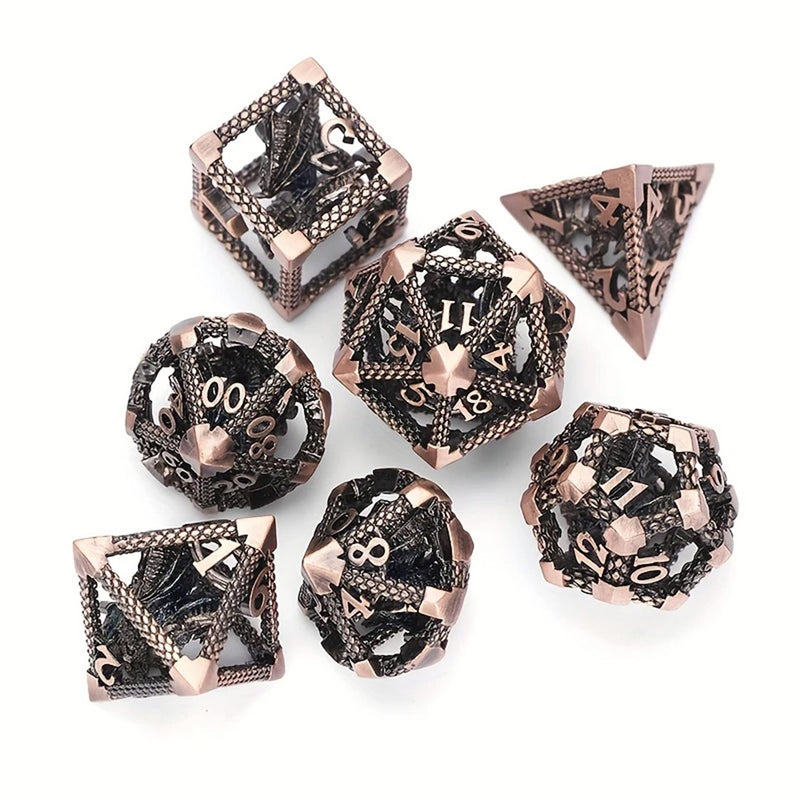 Draco Familiar - 7 Piece Hollow Metal Polyhedral Dice Set & Dice Case