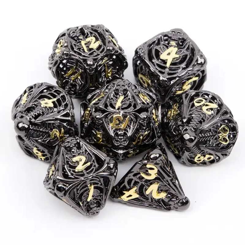 The Grim Reaper - 7 Piece Hollow Metal Polyhedral Dice Set & Dice Case