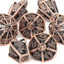 Copper Flame - 7 Piece Hollow Metal Polyhedral Dice Set & Dice Case