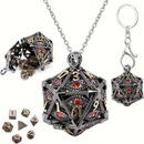 Garnet Dragon Eye Dice Necklace with 7 Piece Mini Metal Polyhedral Dice Set