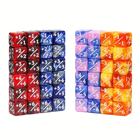 MTG 48 Mini Counter Dice - Marbled Orange, Blue, Pink, Red